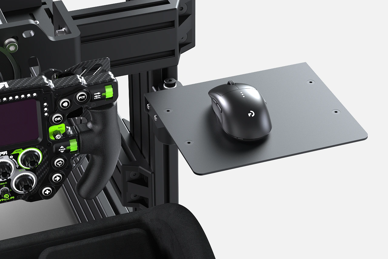 sim racing chassis mouse tray support